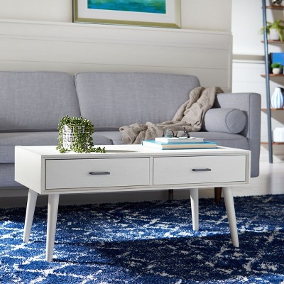 Mozart Mid-Century Rectangular Coffee Table with Storage - Distressed White