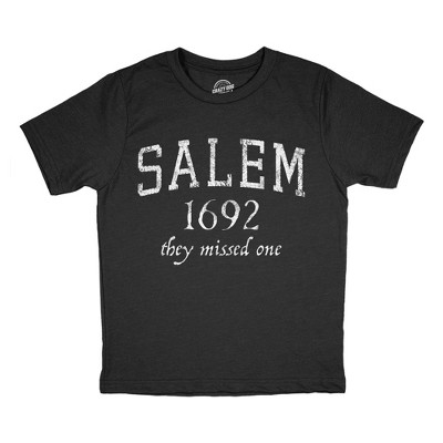 Youth Funny T Shirts Salem 1692 They Missed One Sarcastic Halloween Graphic Novelty Witch Tee For Kids - Crazy Dog Youth T Shirt For Halloween S