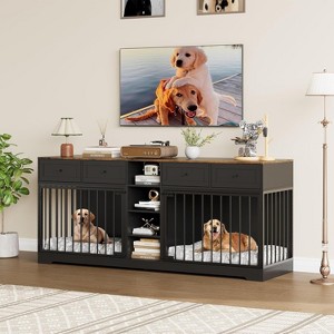 81.9" Large Dog Crate Furniture for 2 Dogs with 4 Drawers and 4 Storage Shelves, Dog Kennel Indoor for Medium Large Dogs - 1 of 4