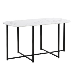 Gulches 7-Piece Modern Dining Set, 53.5" Faux Marble Table & 6 Triangular Chairs, Compact Space-Saving Design for 6 People, Black+White - 1 of 4