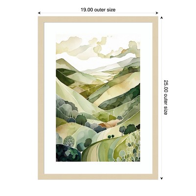 Hampshire Hills II Green Watercolor Landscape Wood Framed Art Print