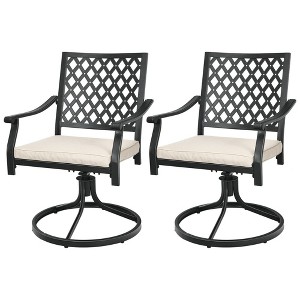 Costway 2PCS Patio 360° Swivel Dining Chairs Lattice Rocker Cushioned Armrest - 1 of 4
