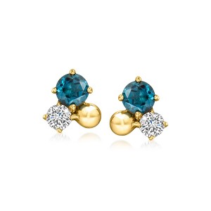 Pure Collection by Ross-Simons 0.40 ct. t.w. London Blue Topaz and .16 ct. t.w. Lab-Grown Diamond Earrings in 18kt Gold Vermeil - 1 of 4