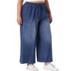 Agnes Orinda Women's Plus Size Drawstring Elastic Waist Wide Leg  Chambray Palazzo Pants with Pockets - 2 of 4