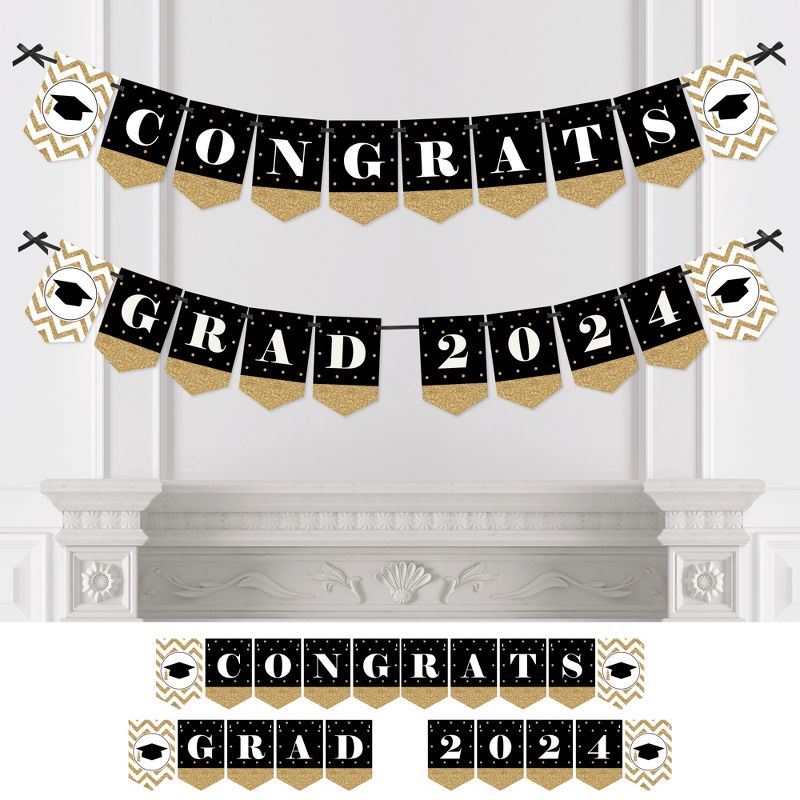 Big Dot of Happiness Gold Graduation Bunting Banner - Party Decorations - Congrats Grad 2024, 1 of 6