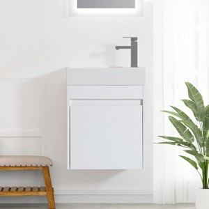 18" Floating Bathroom Vanity with Sink - Wall-Mounted Space-Saving Vanity Cabinet for Small Bathrooms, White Modern Design - 1 of 4