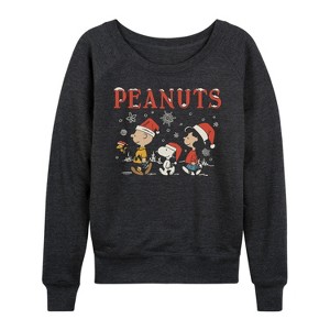 Women's - Peanuts - Snowflakes Lightweight French Terry Wide Neck Long Sleeve Graphic Shirt - 1 of 4