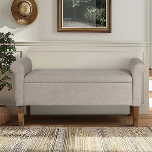 Kumasinova 46" Fully Upholstered Storage Bench with Rolled Armrests, Flip-Top Ottoman with Storage, Solid Wood Legs, Entryway Bench, Ottoman Bench - 1 of 4