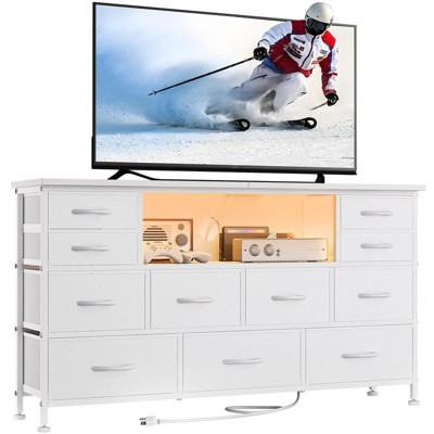 Gikpal 11 Drawer Dresser, Dressers for Bedroom TV Stand for up to 32''- 55" TV, with Power Outlets LED Lights & Side Pocket, Chest of Drawers Dresser