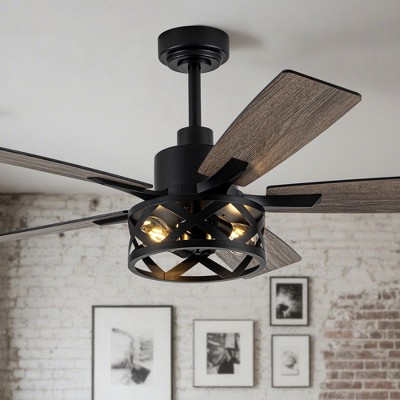 Bella Depot 52" Black Industrial Cage Ceiling Fan with Light and Remote