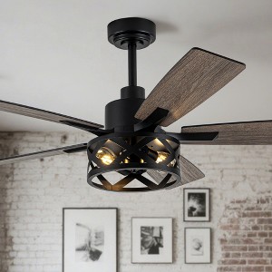 Bella Depot 52" Black Industrial Cage Ceiling Fan with Light and Remote - 1 of 4