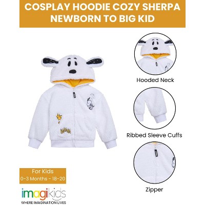 White Faux Shearling Snoopy Cosplay Hoodie for Boys, 18 Months