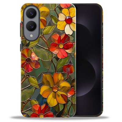 BONGEEK Case Compatible with Samsung Galaxy S25 Edge,Scratch Resistant Hybrid 2-Layer Hard Shell Bright Phone Case,Stained Glass Summer Boho Flower