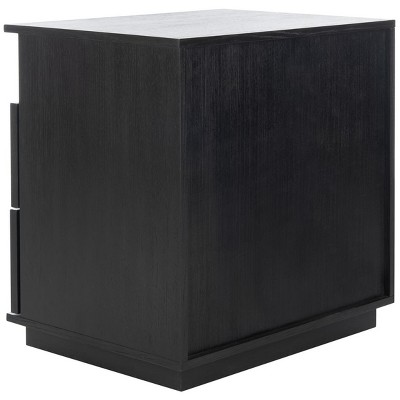 Black Geometric 2-Drawer Solid Wood Nightstand