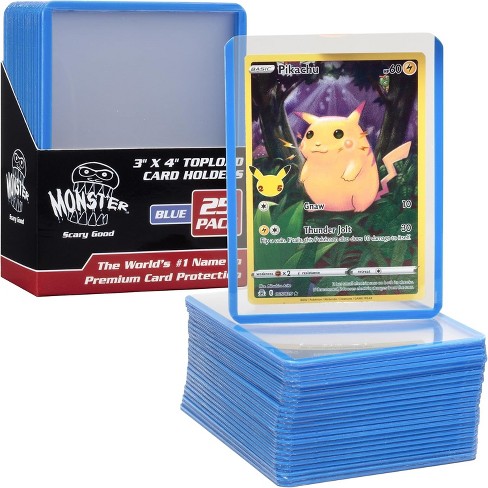 Monster Top Loaders for Trading Cards - 25, 3x4" Clear Hard Plastic Protector w Blue Border- Compatible w Yugioh, Sports & More - Stocking Stuffer - image 1 of 3