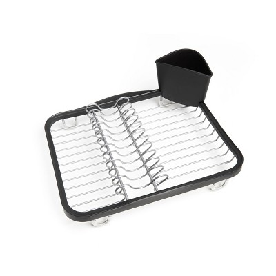 Black and Silver Metal Dish Rack with Utensil Cup