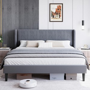 Full/Queen Upholstered Bed Frame with Wingback Headboard, Luxurious Velvet Upholstery Platform Bed - 1 of 4