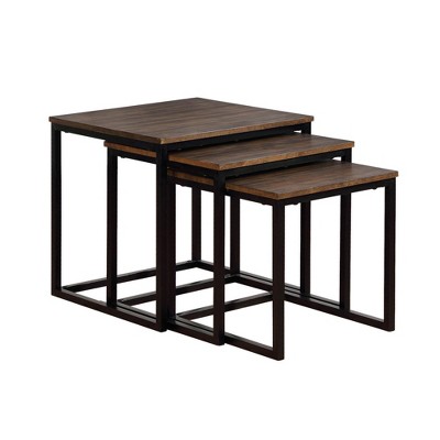 24" Arcadia Acacia Wood Square Nesting End Tables Antiqued Mocha - Alaterre Furniture