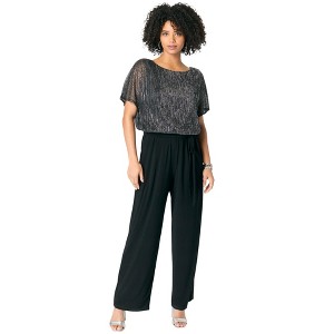Roaman's Plus-Size Short Sleeve Lurex Blouson Jumpsuit - 1 of 4