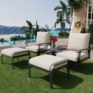 EROMMY Outdoor Swivel Rocker Patio Chairs With Ottomans And Coffee Table 5 Pcs Bistro Set - 1 of 4