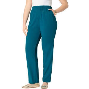 Roaman's Petite Plus Size Straight Leg Soft Knit Pull On Pant - 1 of 4