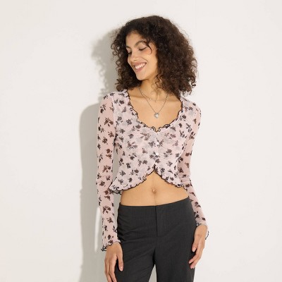Women's Lettuce Edge Mesh Top - Wild Fable™ Petite Blossom/Pink