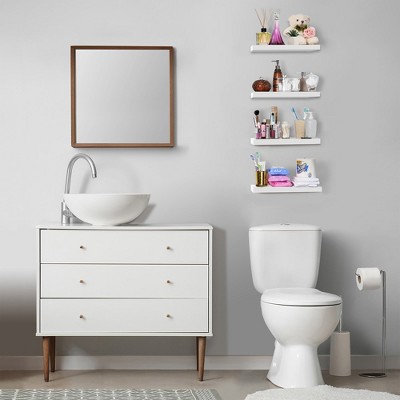 White Engineered Wood Wall Mounted Floating Shelves Set of 4