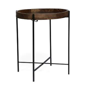 Tift Handcrafted Modern Industrial Mango Wood Folding Tray Top Side Table Natural/Black - Christopher Knight Home
