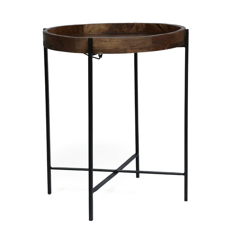 Tift Handcrafted Modern Industrial Mango Wood Folding Tray Top Side Table Natural/Black - Christopher Knight Home, 1 of 8