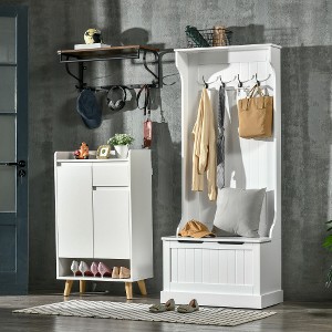 Akoasm 67 in. H Coat Rack with Storage and Sitting Bench For Living Room and Hallway-White - 1 of 4