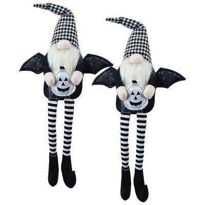FURNIinspire Decorative Objects Holiday Decorations, Fabric Sitting Black Gnome With Wings, Striped Socks, Set Of 2, Multicolored, 3.5"*4.3"*23.5"