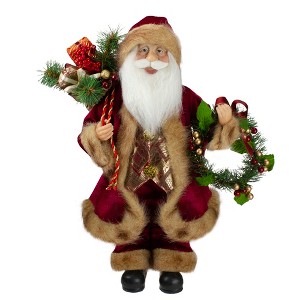 Northlight Santa Claus Holding a Wreath and Gift Bag Christmas Figurine - 18" - 1 of 4