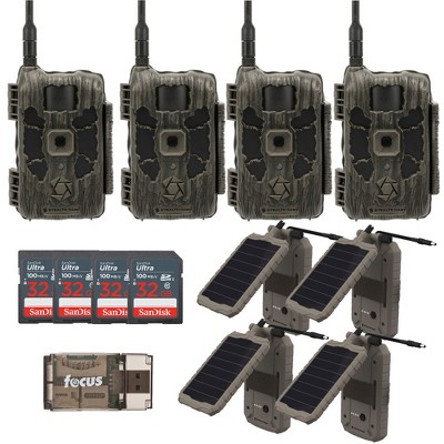 Stealth Cam 40MP Deceptor Max Cellular Trail Camera with Solar Power Panel Battery Pack 32GB Memory Cards and Card Reader(4 Pack)