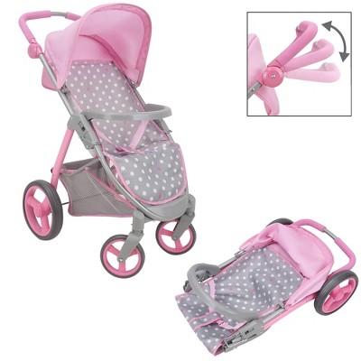 Cotton Candy Pink and Gray Polka Dot Doll Stroller Travel System
