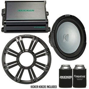 Kicker 12 Inch LED Marine Subwoofer in Charcoal with 600 Watt Amplifier Bundle - 1 of 4