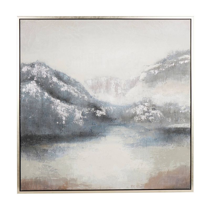 Canvas Abstract Landscape Framed Wall Art with Silver Foil Accent Gray - Olivia &#38; May, 1 of 6
