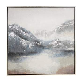 Canvas Abstract Landscape Framed Wall Art with Silver Foil Accent Gray - Olivia & May