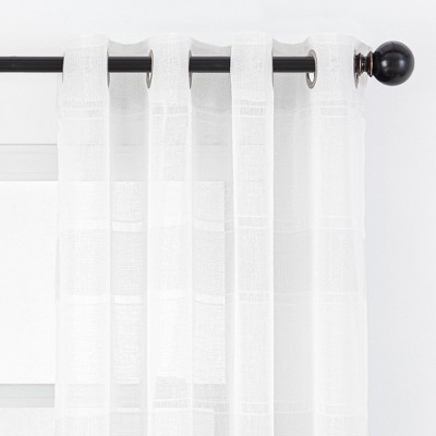 Chanasya 2pk Faux Linen Shimmer Textured Sheer Window Curtain Panels - Set of 2 - 52 x 63 Inches Long - White