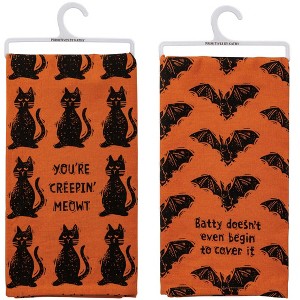 Primitives By Kathy 26.0 Inch Batty Creepin' Meow Kitchen Towels Halloween Hand Towel Set , (2PC) - 1 of 3
