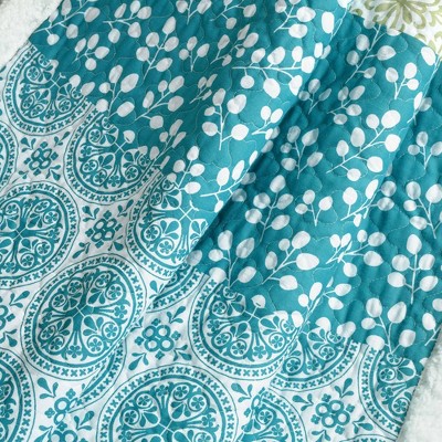 Bohemian Blue and Green Cotton Sherpa Throw Blanket