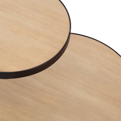 Peero Two-Tier Natural Wood and Black Metal Side Table