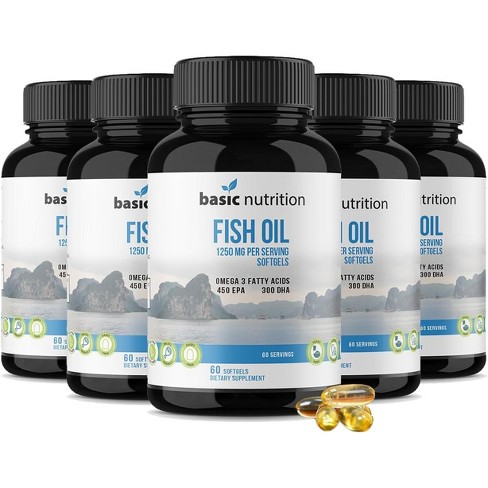 Basic Nutrition Fish Oil Softgel Supplements With Omega 3 Fatty Acids