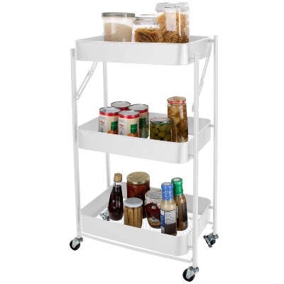 White 3-Tier Metal Folding Utility Rolling Storage Cart