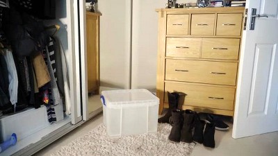 Clear Plastic Stackable Storage Containers with Blue Clip Lock Handles, 4-Pack