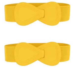 INSPIRE CHIC Women's Interlock 8-shaped Buckle Elastic Faux Leather Stretch Waist Belt 2 Pcs - 1 of 4