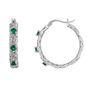 Designs By Gioelli Sterling Silver Gemstone Byzantine Hoop Earrings, Genuine, Lab Created - 1 of 2