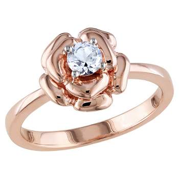1/3 CT. T.W. Simulated White Sapphire Flower Ring in Pink Silver