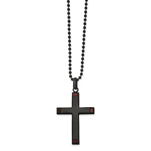 Black Bow Jewelry Men's Black Plated Stainless Steel & Tiger Eye Cross Necklace, 22 Inch - 1 of 4