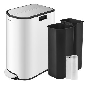 SONGMICS 13-Gal ( 50L ) Dual Kitchen Trash Can,Garbage Can with Wing Lids, Stainless Steel, Soft Close, Inner Buckets, with 15 Trash Bags - 1 of 4
