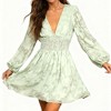 Women's Long Sleeve V-Neck Chiffon Mini Dress Flowy A-Line High Waist Casual Dress for Daily Wear - 2 of 4